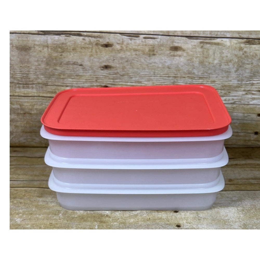 TUPPERWARE Freezer Mate Plus Stackables 3‎ Sheer Bottom Coral AIR Tight Seal